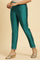 Teal Blue Slim Pant With Embroidered Hemline