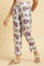 Ecru Straight Pant With Purple Floral Print