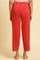 Red Straight Pants With Embellished Hemline