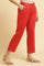 Red Straight Pants With Embellished Hemline