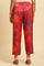 Bright Red Floral Printed Satin Pants