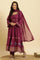 Purple Embellished Kurta, Pants And Dupatta Set