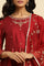 Dark Red Zari Embroidered Festive Kurta, Pant And Dupatta Set