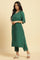 Green Solid Kurta, Pants And Jacquard Dupatta