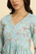 Blue Printed Anarkali Kurta, Pants & Dupatta Set