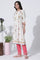 White Floral Printed Rayon Flax Kurta And Slim Pants Set