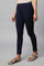 Navy Blue Solid Skinny Fit Cotton Tights With Slip On Closure