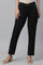 Black Solid Straight Fit Cotton Pants With Elasticated Back