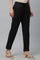 Black Solid Straight Fit Cotton Trousers With Lace Insert