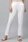 White Solid Straight Fit Cotton Trousers With Lace Inserts