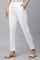 White Solid Straight Fit Cotton Trousers With Lace Inserts