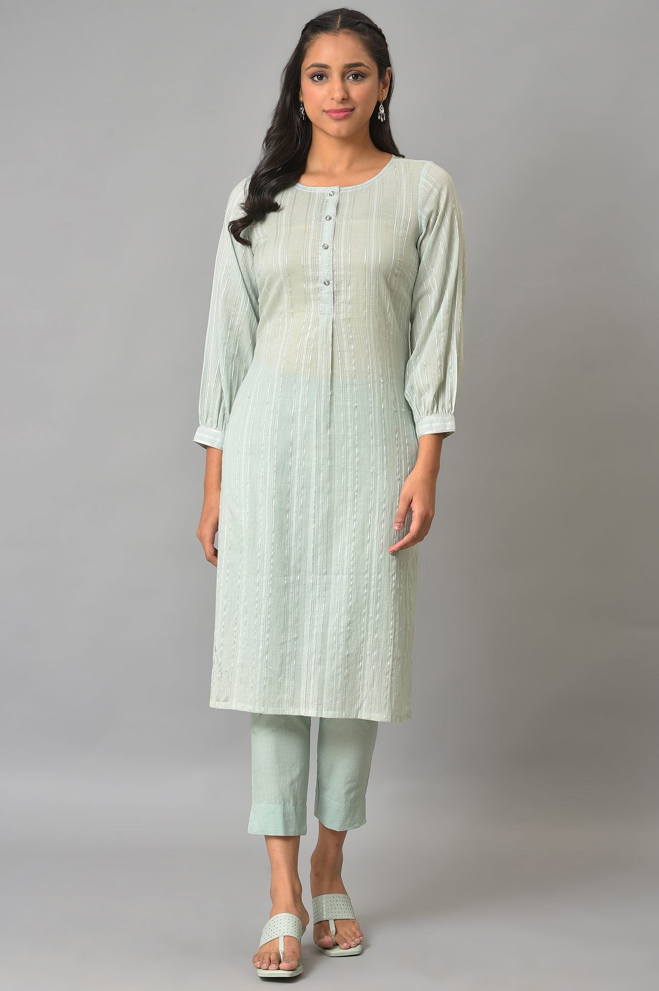 Aqua Green Leno Stripe kurta