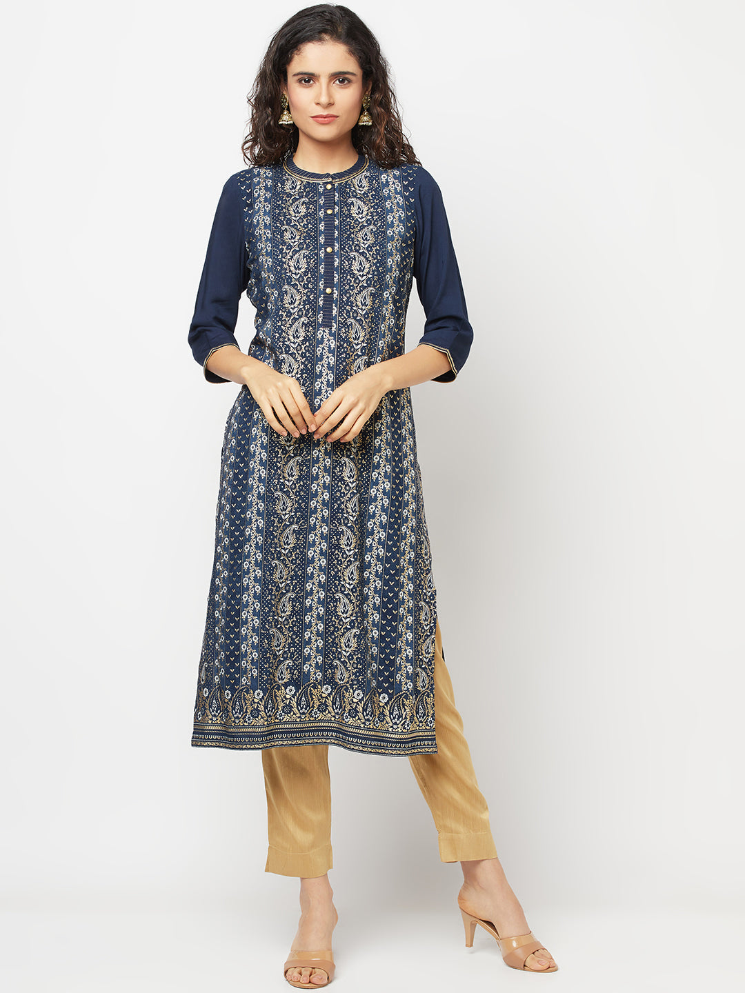 Blue Floral Printed LIVA kurta & Trousers Set