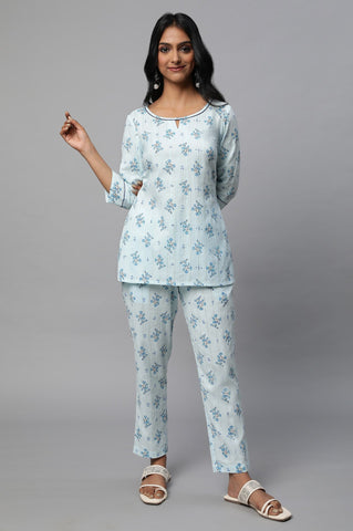 Blue Floral Print Summer kurta Co-Ord Set