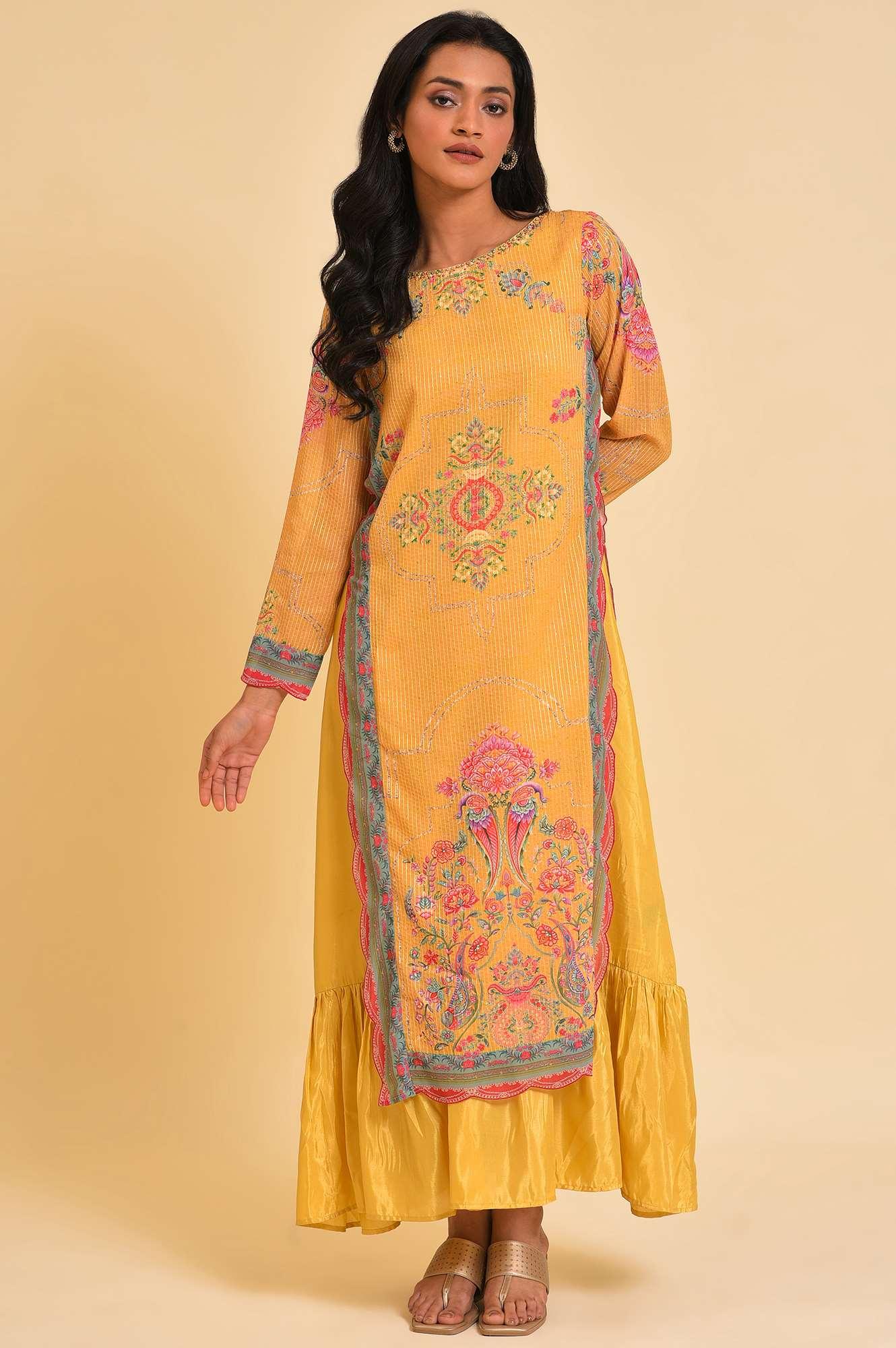 Yellow Printed Mock Layer Dress