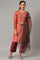 Coral Embroidered kurta With Dark Red Pants And Printed Dupatta