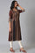 Brown Stripe Printed kurta With Box Pleats