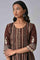 Brown Stripe Printed kurta With Box Pleats