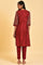 Dark Red Printed kurta With Front Pleat