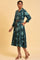 Green Floral Printed Western Dress With Belt