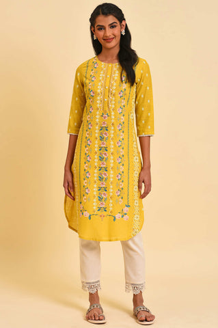 Yellow Glitter Printed kurta