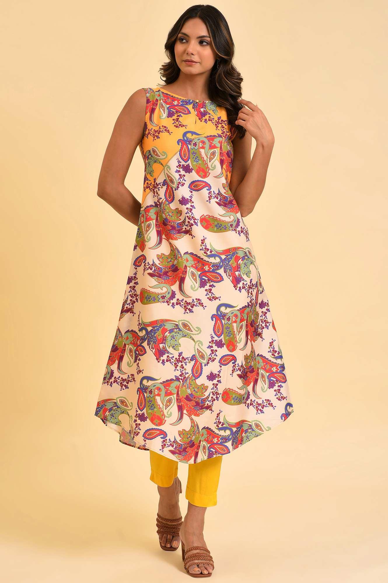 Yellow Scarf Patterned Printed kurta