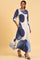 Ecru Flared Dress With Bold Blue Prints