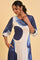 Ecru Flared Dress With Bold Blue Prints