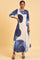 Ecru Flared Dress With Bold Blue Prints