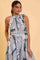 Blue Printed Western Jumpsuit With Pleated Belt