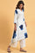 White And Blue Printed V-Neck kurta