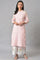 Plus Size Light Pink Mandarin Collar kurta With Embroidery