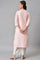 Plus Size Light Pink Mandarin Collar kurta With Embroidery