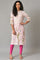 Light Pink Floral Printed kurta In Mandarin Collar