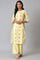 Yellow Panelled Floral kurta With Lace Detail