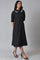 Black Cotton Embroidered Shirt Dress