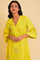 Plus Size Yellow Embroidered Checker Wrap Dress