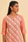 Peach Glitter Printed Straight kurta