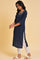 Navy Blue Textured kurta In Embroidered Neck