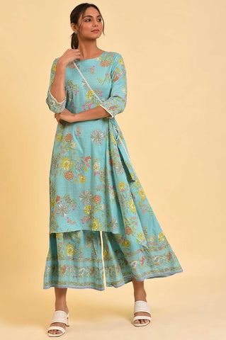 Light Blue Printed Angrakha Jumpsuit