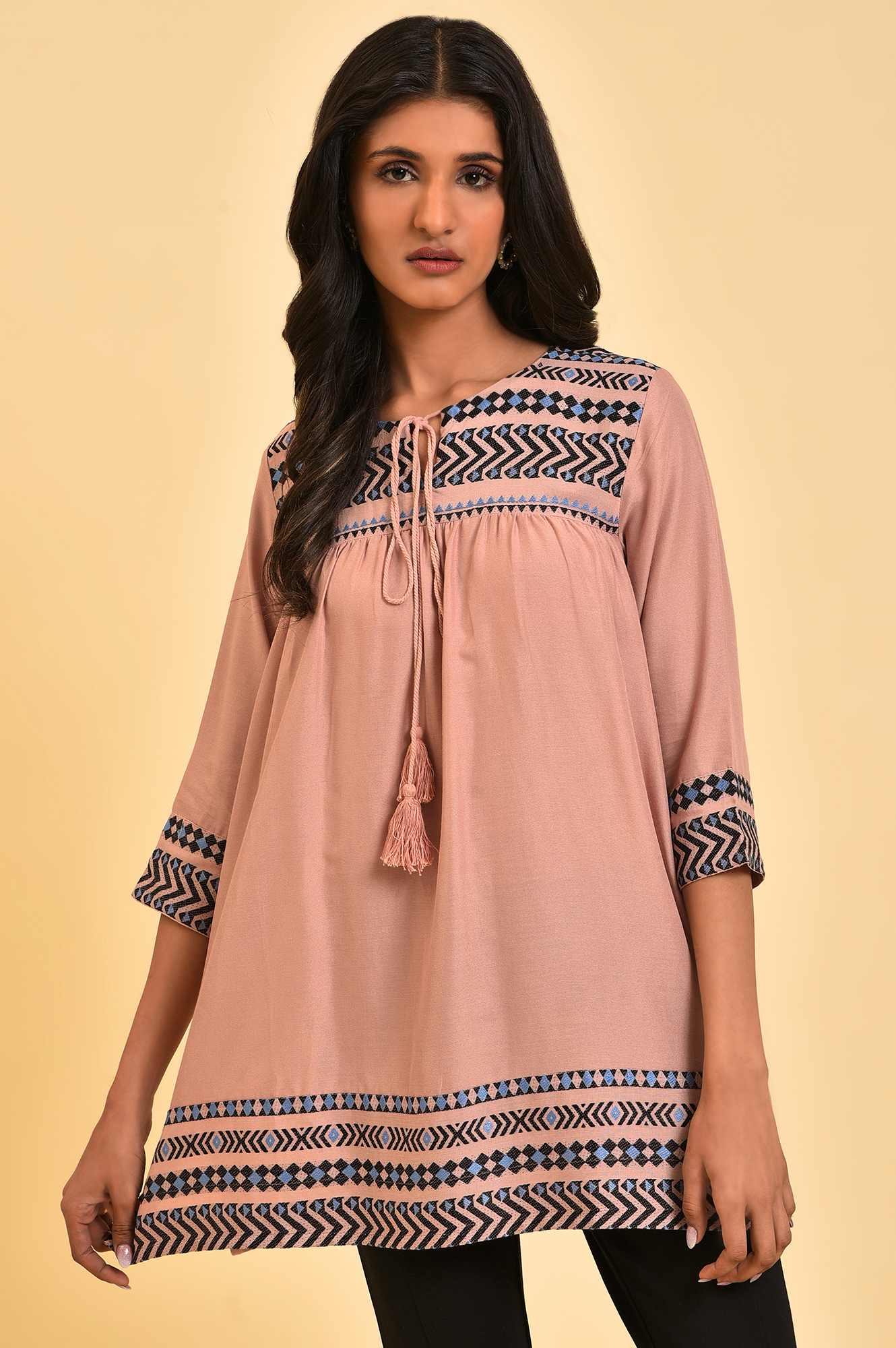 Light Pink Printed Western Top