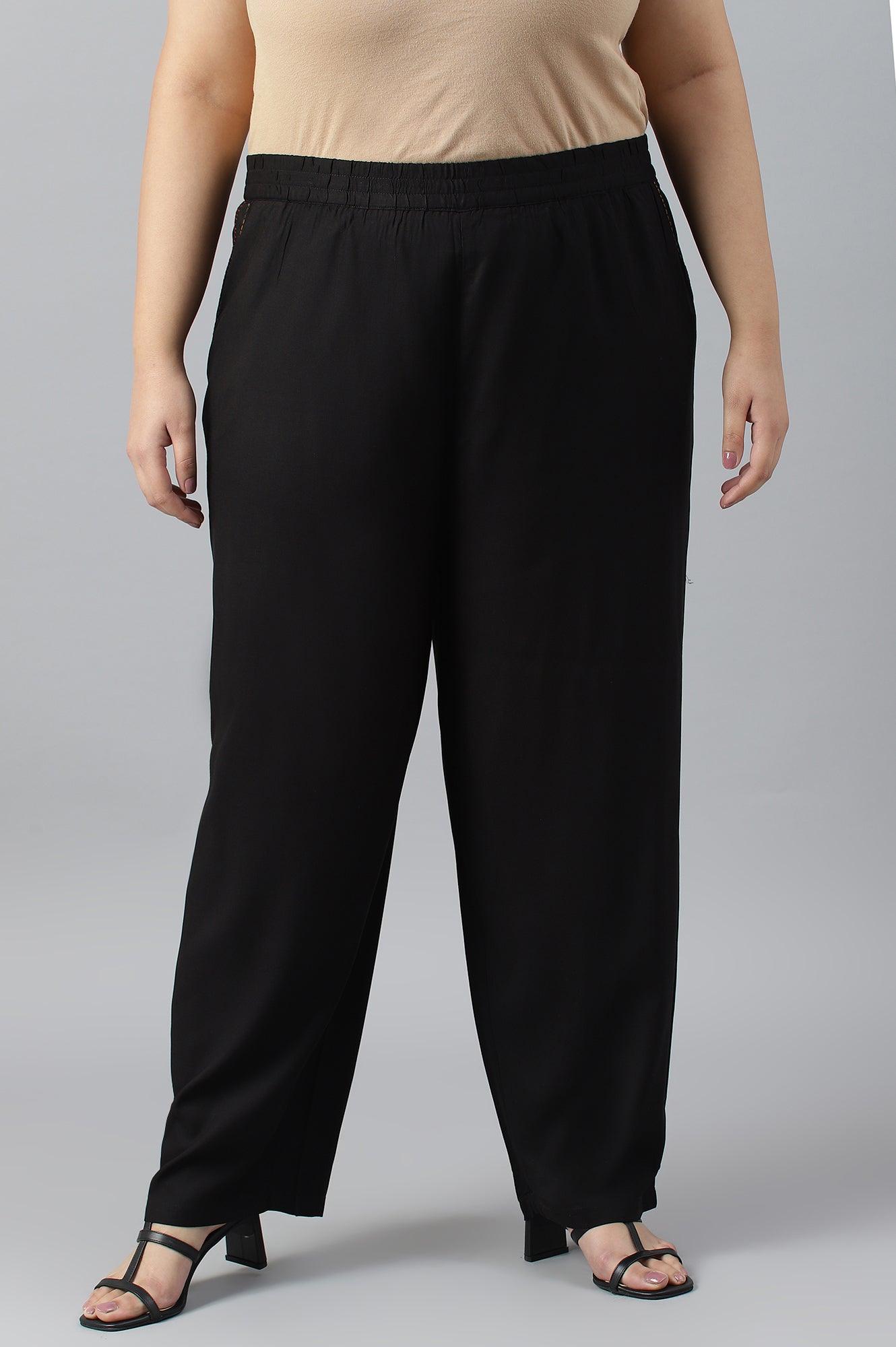 Plus Size Black Box Pleated Straight Pants