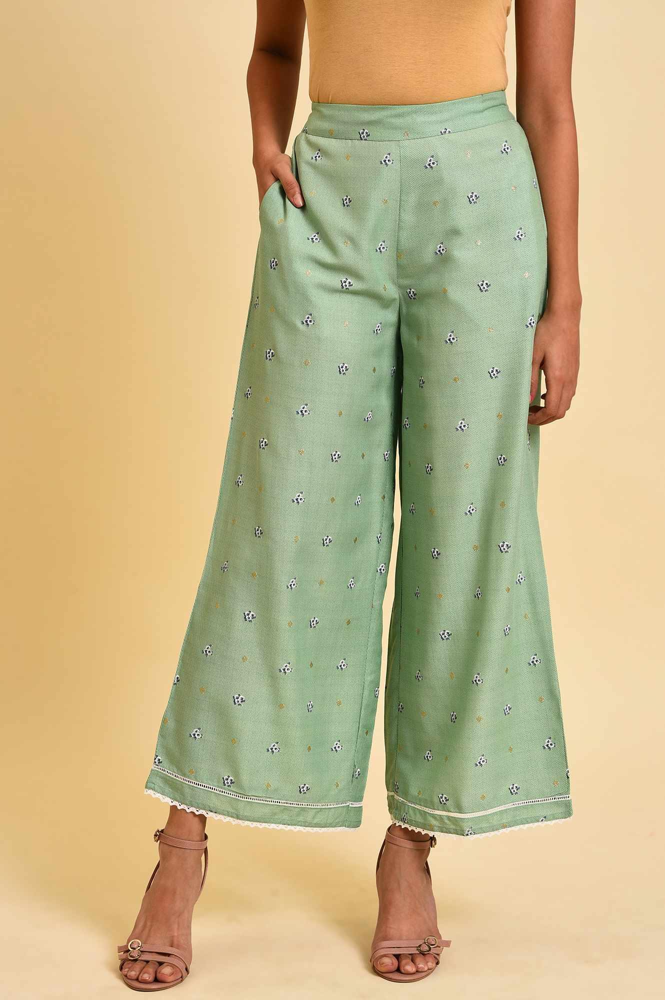 Light Green Floral Printed Parallel Pants