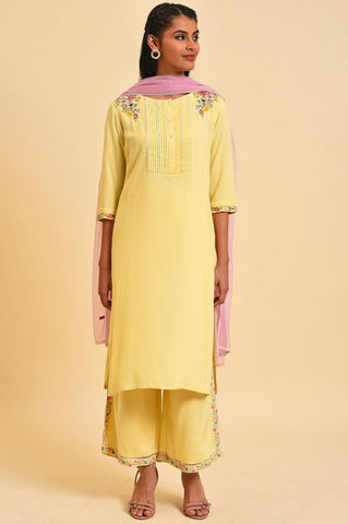 Light Yellow Embroidered Plus Size kurta Set