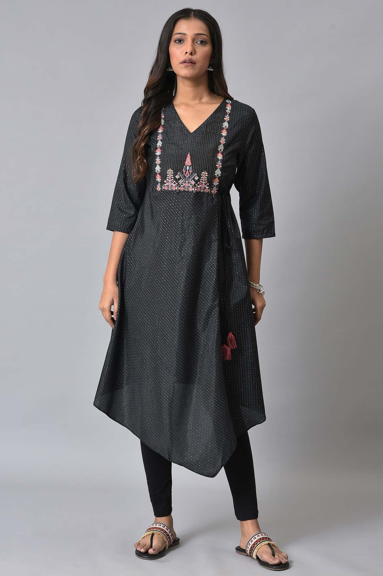 Black Asymmetric Mock Layer Festive kurta