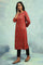 Red Ajrakh Print kurta In Lustrous Satin