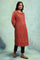 Red Ajrakh Print kurta In Lustrous Satin