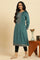 Teal Green Velvet Embroidered Festive Winter Kurta