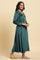 Teal Green Embroidered Flared Velvet Kurta