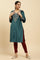 Teal Green Embroidered Velvet Winter Kurta